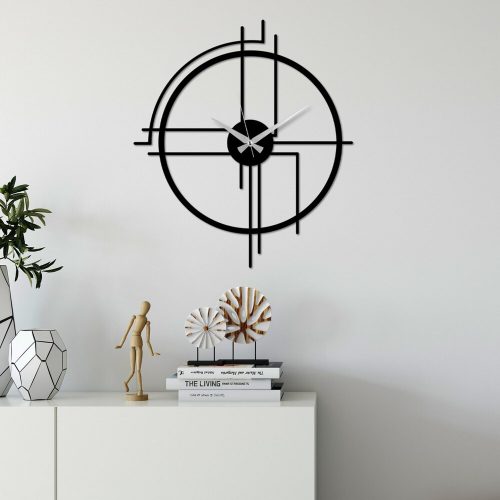 Elegáns fekete dekoratív fém falióra, 49 x 43 cm | 100% fém (1,5 mm), csendes mechanizmus | Tökéletes otthoni és irodai dekorációhoz, könnyen rögzíthető falra