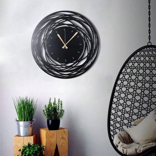 Elegáns fekete dekoratív fém falióra, 50 x 50 cm | 100% fém (2 mm) | Csendes mechanizmus, Könnyű fali függesztés | Tökéletes otthoni és irodai dekorációhoz