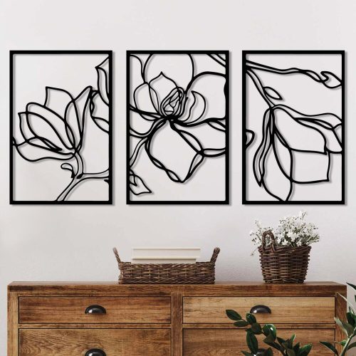 Stílusos dekoratív fém falkiegészítő (3 db), fekete, 30 x 45 cm | 100% fém, 1,5 mm vastagság | Egyszerű falra szerelhető, tökéletes a modern dekorációhoz