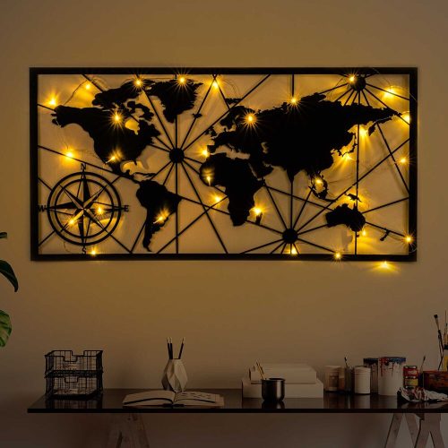 Stílusos fekete dekoratív fém faltartozék, 60 x 120 cm, 1,5 mm vastag | Egyszerű telepítés, IP20 besorolású, elemmel működik (3 AA) | Modern lakberendezés