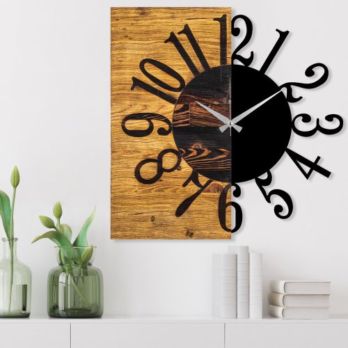 Elegáns dekoratív fa falióra, 58 x 3 x 58 cm | 100% fa és fém, csendes mechanizmus | Egyedi dió-fekete kivitel, bármilyen helyiségbe tökéletes
