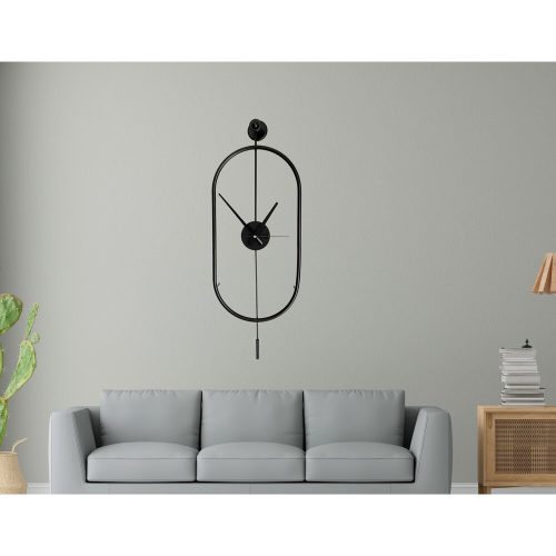Elegáns fekete dekoratív fém falióra, 28 x 80 x 7 cm | 100% fém, 2,5 kg | Stílusos óra modern lakberendezéshez és irodai helyiségekhez