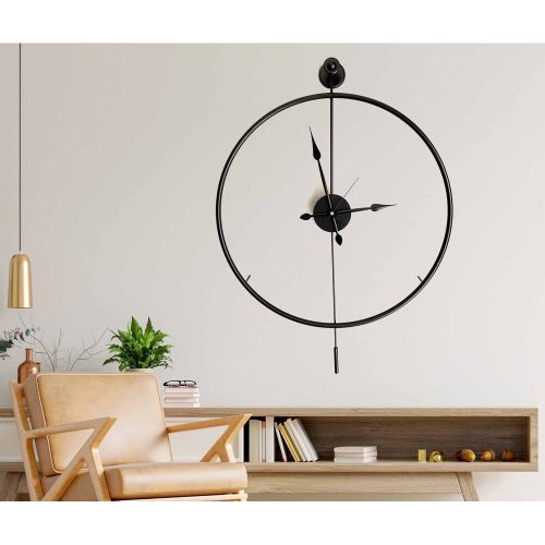 Elegáns fekete dekoratív fém falióra, 58 x 80 x 7 cm | 100% fém, 2,5 kg | Stílusos óra modern lakberendezéshez és irodai helyiségekhez
