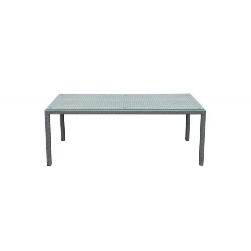 Asztal szürke rattan borítással üveglappal 100*200*74 cm-es