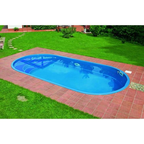 Ikaros coral üveg kompozit medence 6,0 x 3,0 x 1,4 méteres Tropical blue színben standard kivitel