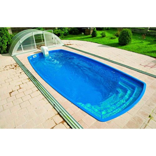 Orion coral üveg kompozit medence 7,5 x 3,5 x 1,5 méteres Tropical blue színben standard kivitelben