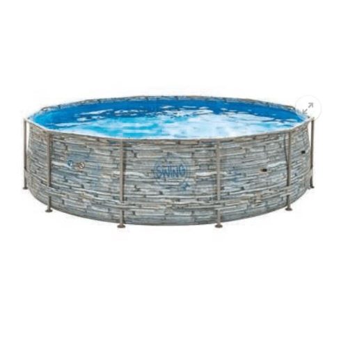 Swing Stone 5,49 m átméroju 132 cm mély medence Lagoon kék fóliával, szkimmer kiképzéssel