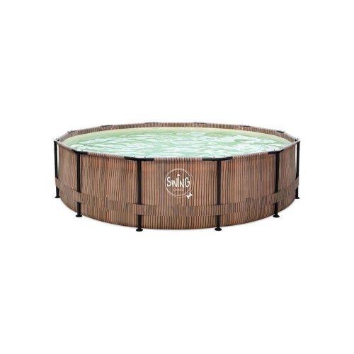 Swing fémvázas nedence 3,05*76 cm-es teak fonott hatású fekete szkimmerrel