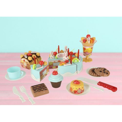 Születésnapi torta tépőzáras konyhai szeleteléshez 75 darabos kék