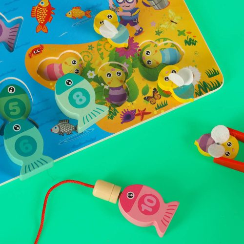 Fa játékhal horgászat mágnessel, méhek montessori