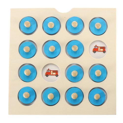 Montessori memória társasjáték, fa kirakós készlet, 4 kártya