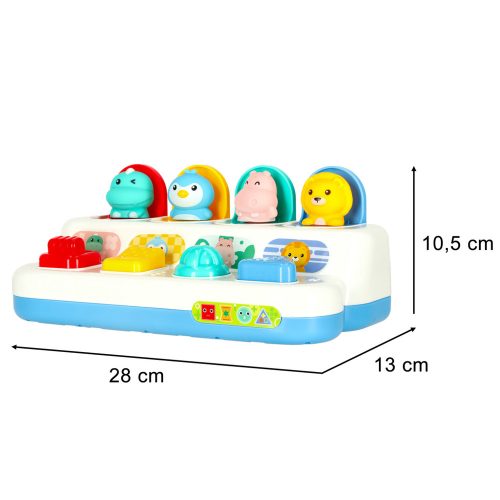 Montessori oktató ügyességi játék bottal és felugró állatokkal