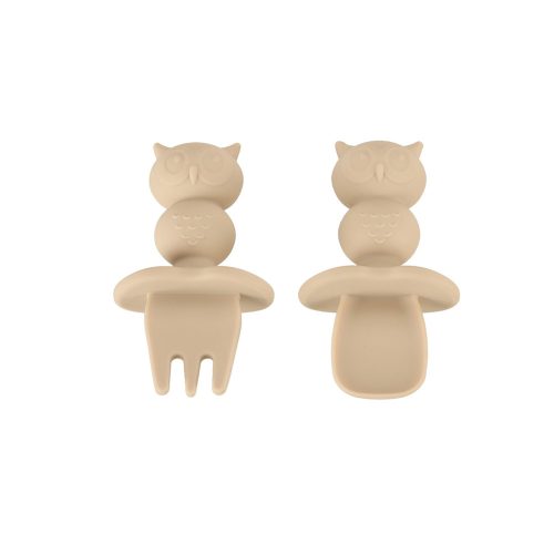 Szilikon tányérkészlet gyerekeknek, bagoly, 8 darabos, bézs