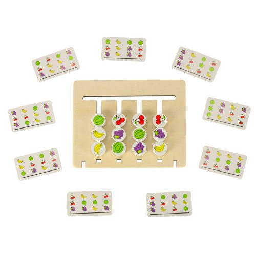 Fából készült oktatási játék egyezés színek montessori gyümölcsök