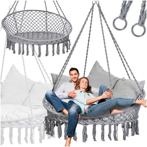 Gólyafészek hinta háttámlával kerti hinta 120x140x140 XXL szürke