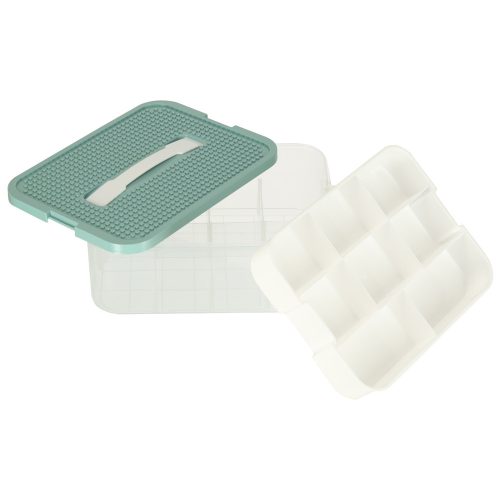 Szerveződoboz építőkockáknak, játékoknak, apróságoknak fedéllel és rekeszekkel