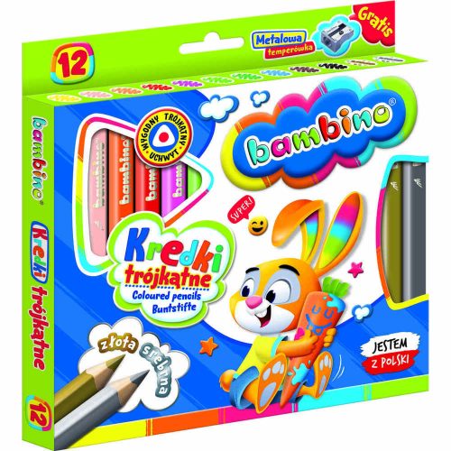 BAMBINO Háromszög alakú fakeretes ceruzák 12 színnel + hegyező