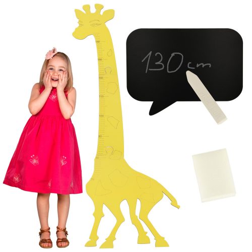 Fából készült zsiráf növekedési mérő 125 cm sárga + tábla 32 x 44 cm